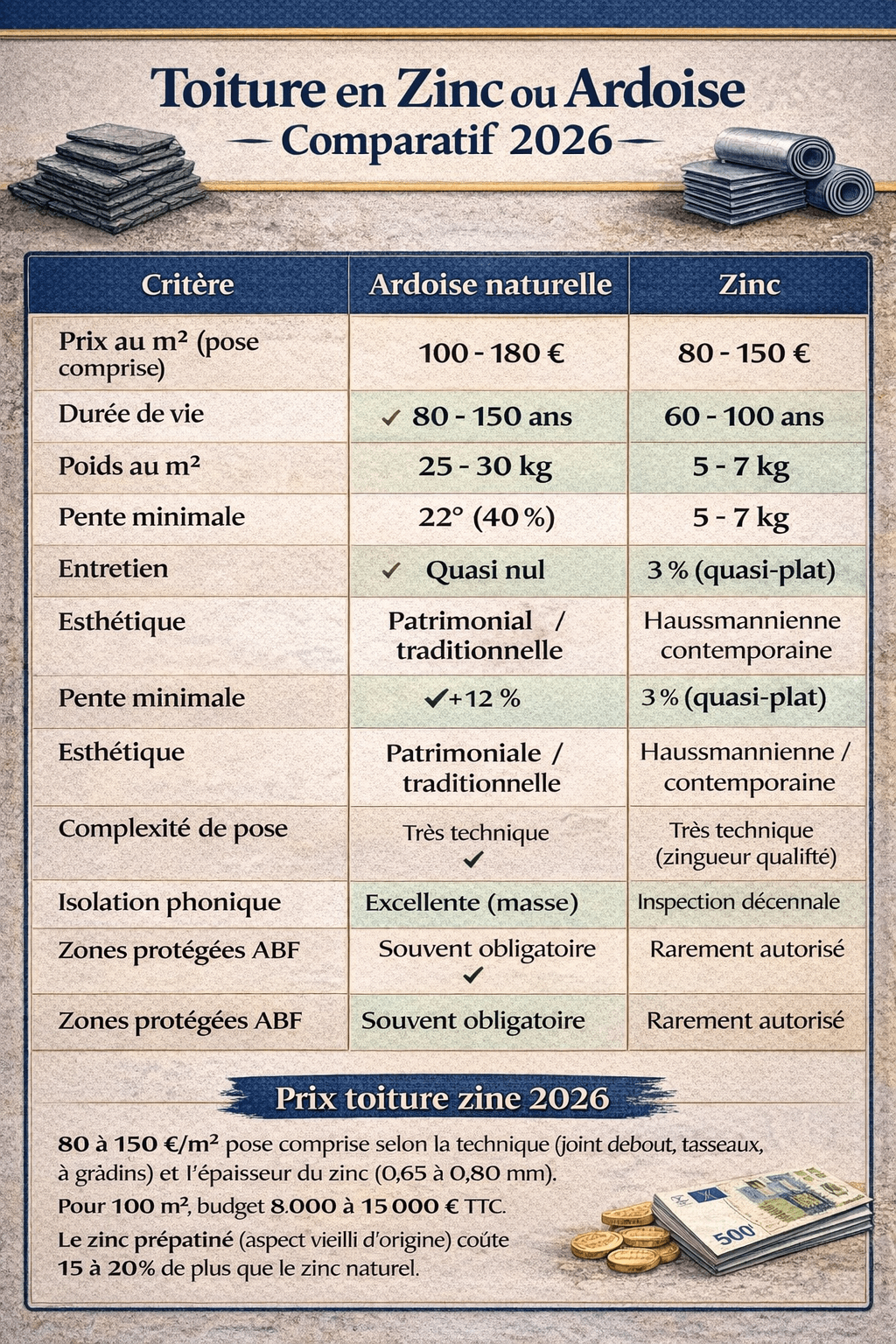 Comparaison Ardoise Vs Zinc